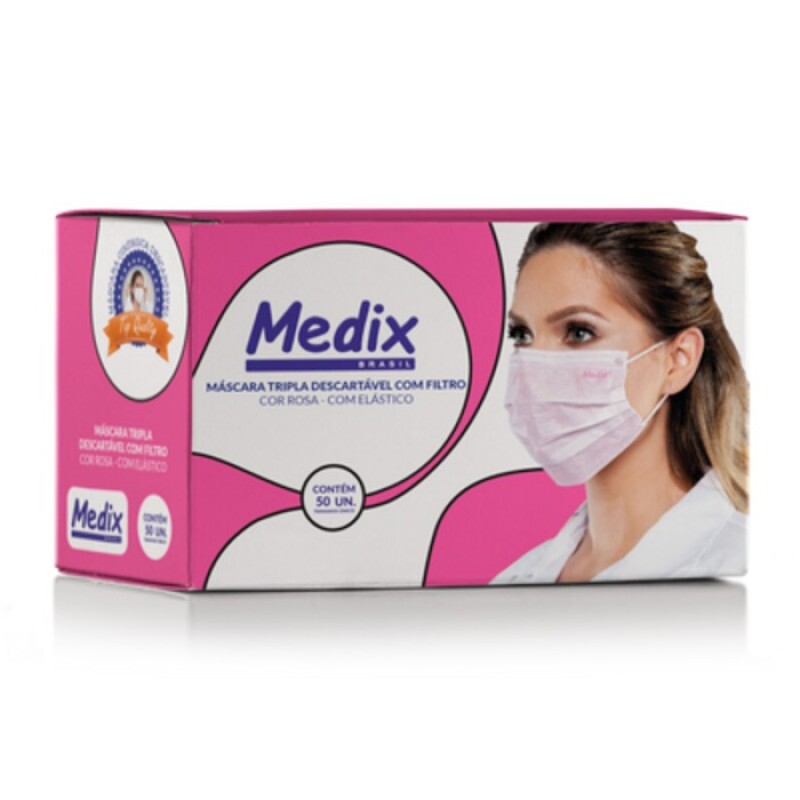 MASCARA TRIPLA 02 CIRURGICA ROSA 50 UNID (MEDIX)