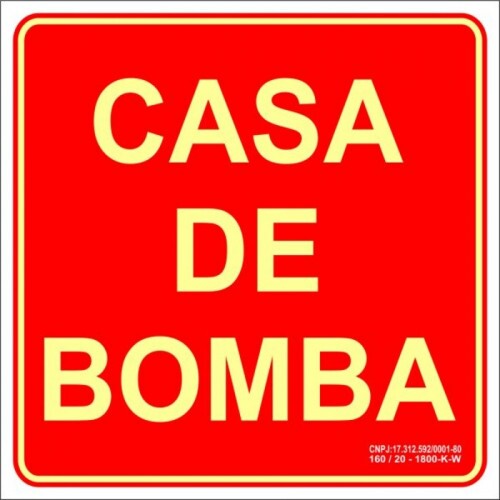 PLACA MA2 CASA DE BOMBA 20X20 EM PVC 2MM NBR 13434 FOTOLU. AUTO EXTINGUIVEL