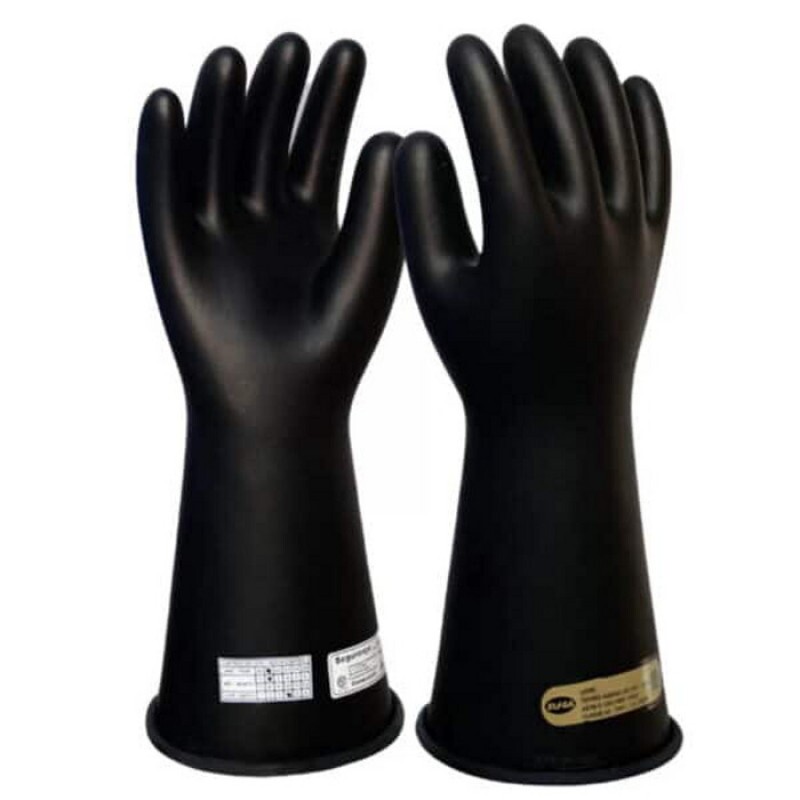 LUVA 09 ISOLANTE DE BORRACHA CL 00 TENSÃO MÁXIMA 500V PARA 2,5KV INMETRO NR10 TAM 10,5 CANO 14" C.A 38400 (ELSA)