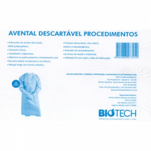 AVENTAL DE PROCEDIMENTO GRAMATURA 40 DESCARTAVEL