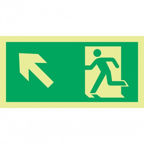 PLACA FOTOLU. AUTO EXTINGÍVEL SAÍDA EMERGÊNCIA C/SETA P/CIMA ESQUERDA 18x30 (DESTAK)