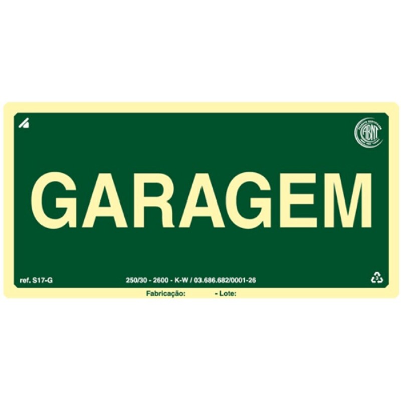 PLACA S17 PAVIMENTO GARAGEM 20X10 EM PVC 2MM NBR 13434 FOTOLU. AUTO EXTINGUIVEL