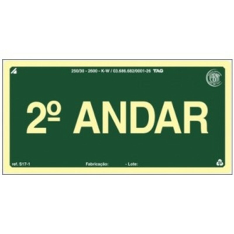 PLACA S17-02 PAVIMENTO 2º ANDAR 20X10 EM PVC 2MM NBR 13434 FOTOLU. AUTO EXTINGUIVEL