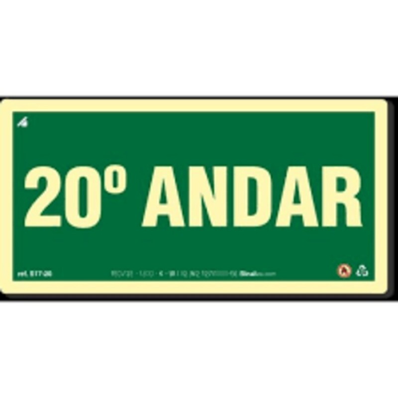 PLACA S17-20 PAVIMENTO 20º ANDAR 20X10 EM PVC 2MM NBR 13434 FOTOLU. AUTO EXTINGUIVEL