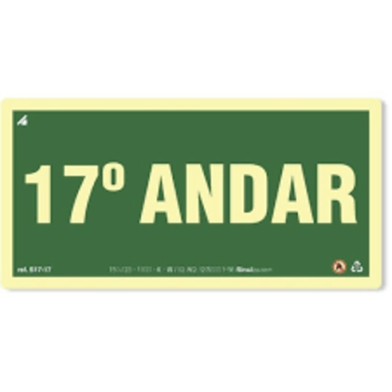 PLACA S17-17 PAVIMENTO 17º ANDAR 20X10 EM PVC 2MM NBR 13434 FOTOLU. AUTO EXTINGUIVEL