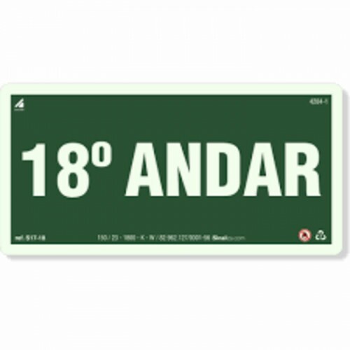 PLACA S17-18 PAVIMENTO 18º ANDAR 20X10 EM PVC 2MM NBR 13434 FOTOLU. AUTO EXTINGUIVEL