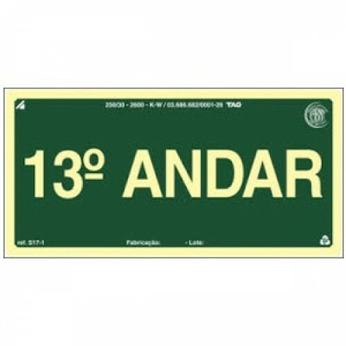 PLACA S17-13 PAVIMENTO 13º ANDAR 20X10 EM PVC 2MM NBR 13434 FOTOLU. AUTO EXTINGUIVEL