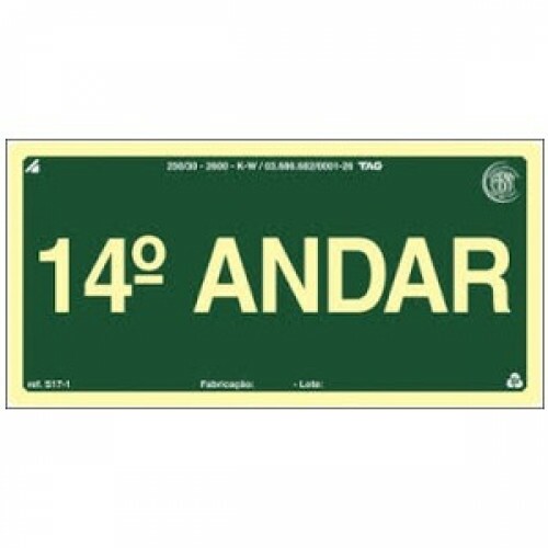 PLACA S17-14 PAVIMENTO 14º ANDAR 20X10 EM PVC 2MM NBR 13434 FOTOLU. AUTO EXTINGUIVEL