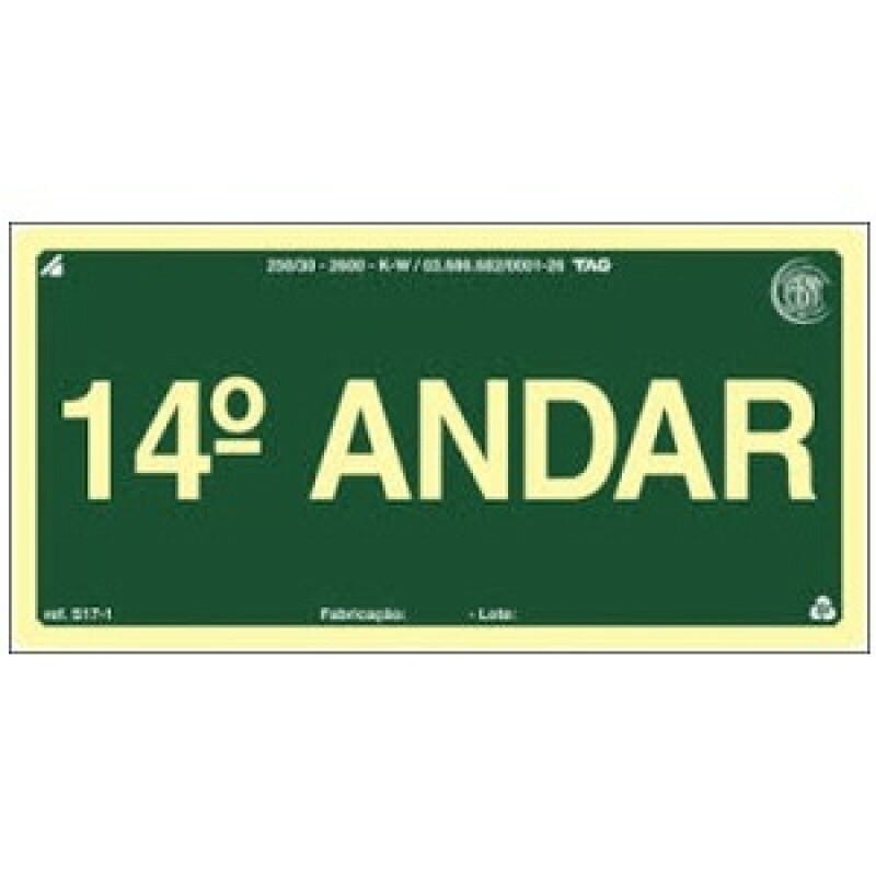 PLACA S17-14 PAVIMENTO 14º ANDAR 20X10 EM PVC 2MM NBR 13434 FOTOLU. AUTO EXTINGUIVEL