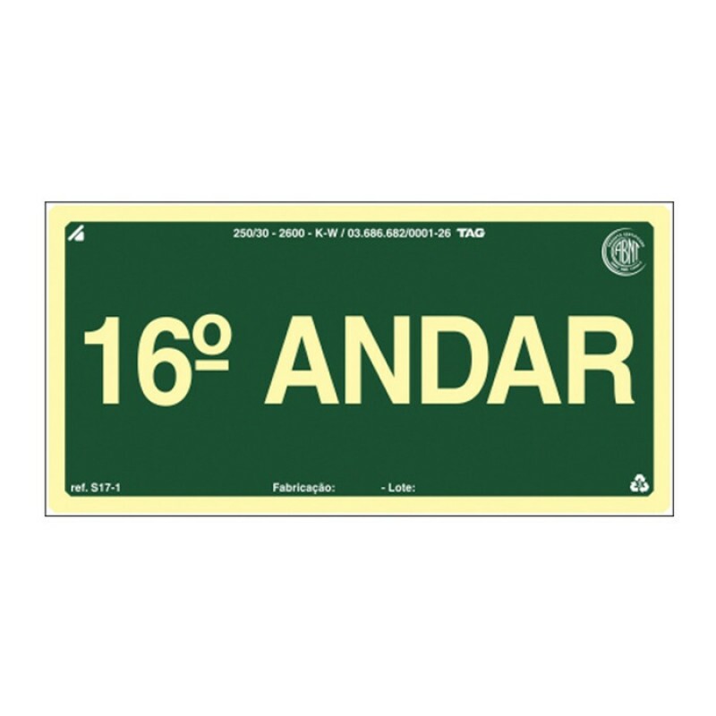 PLACA S17-16 PAVIMENTO 16º ANDAR 20X10 EM PVC 2MM NBR 13434 FOTOLU. AUTO EXTINGUIVEL