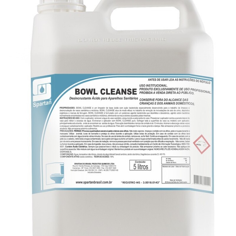 LIMPADOR E DESINCRUSTANTE BOWL CLEANSE  5LTs (SPARTAN)