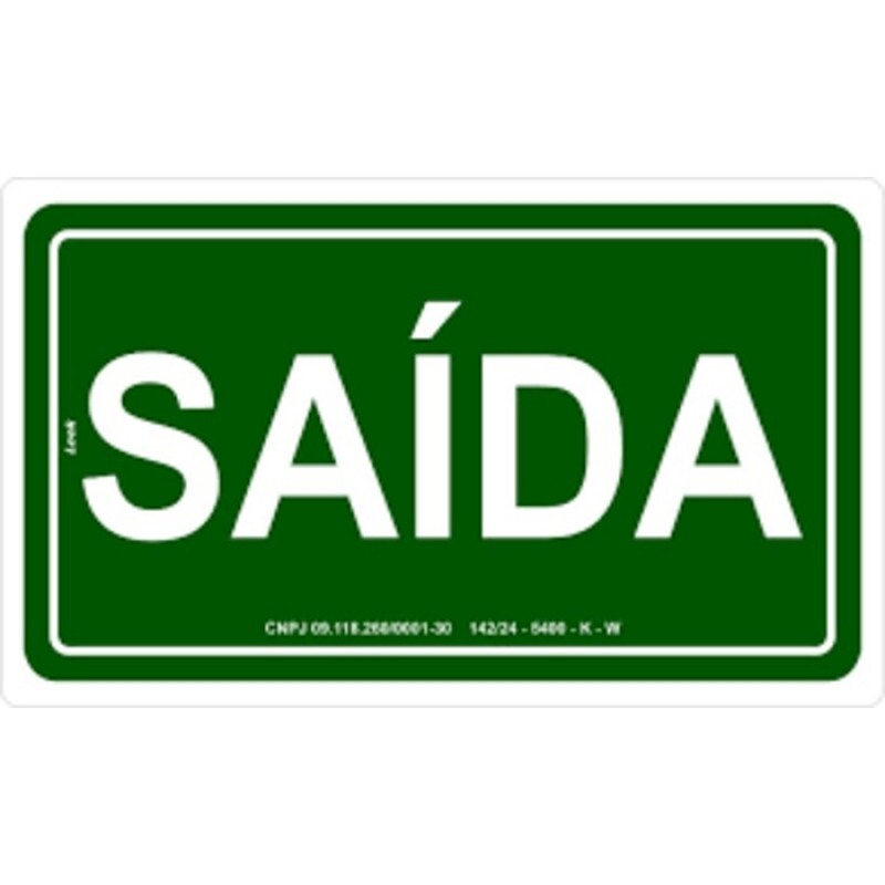 PLACA S12 SAIDA 30X18 EM PVC 2MM NBR 13434 FOTOLU. AUTO EXTINGUIVEL