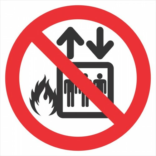 PLACA P4 PROIBIDO UTILIZAR O ELEVADOR EM CASO DE INCENDIO 15X20 EM PVC 2MM NBR 13434 FOTOLU. AUTO EXTINGUIVEL