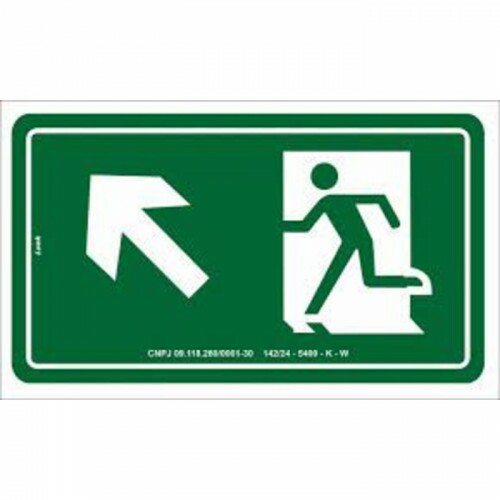 PLACA S05 SAIDA SUBINDO RAMPA A ESQUERDA 26X13 EM PVC 2MM NBR 13434 FOTOLU. AUTO EXTINGUIVEL