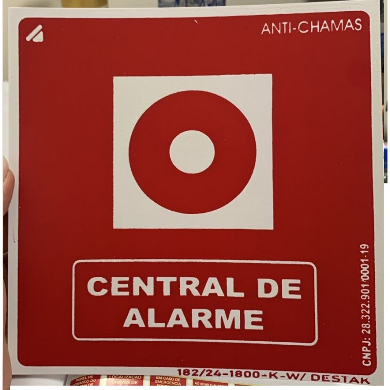 PLACA FOTOLU. AUTO EXTINGUÍVEL CENTRAL DE ALARME 19,5 X 19,5 (DESTAK)