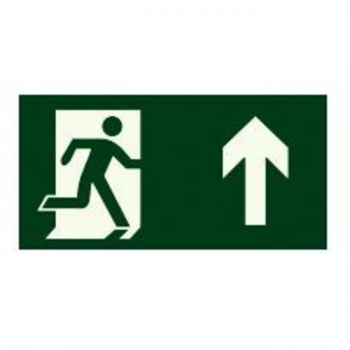 PLACA S03 SAIDA C/SETA P/CIMA A DIREITA 26X13 EM PVC 2MM NBR 13434 FOTOLU. AUTO EXTINGUIVEL