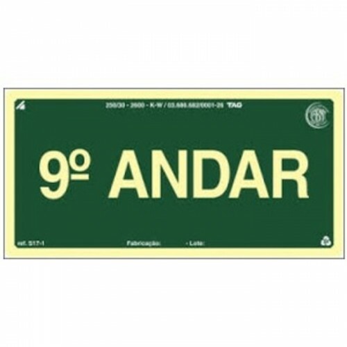 PLACA S17-09 PAVIMENTO 9º ANDAR 20X10 EM PVC 2MM NBR 13434 FOTOLU. AUTO EXTINGUIVEL