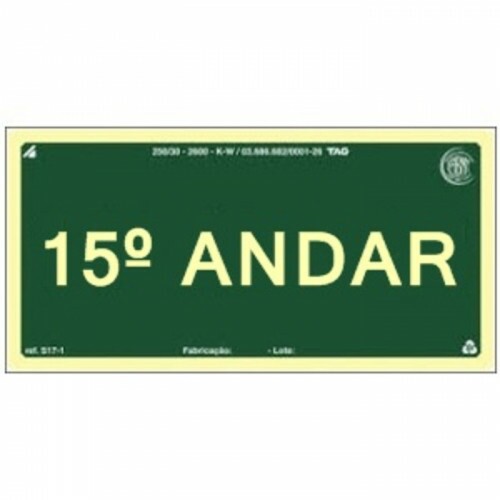 PLACA S17-15 PAVIMENTO 15º ANDAR 20X10 EM PVC 2MM NBR 13434 FOTOLU. AUTO EXTINGUIVEL