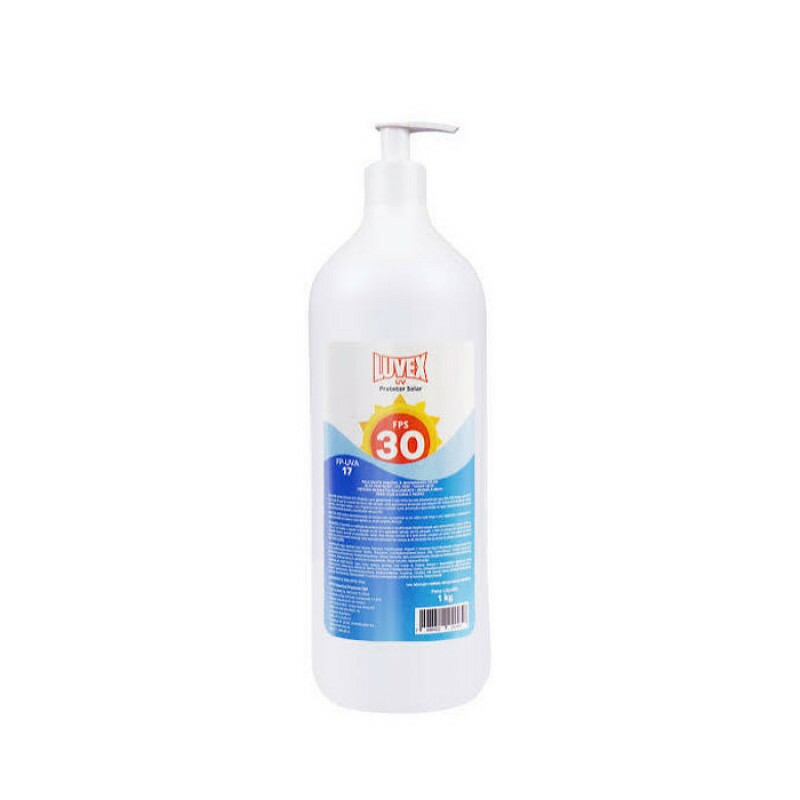 PROTETOR SOLAR FPS30 1KG UVA/UVB VITAMINA E HIPOALËRGICO  OIL FREE 3H DE PROTEÇÃO RESISTENTE ÁGUA E SUOR (LUVEX)